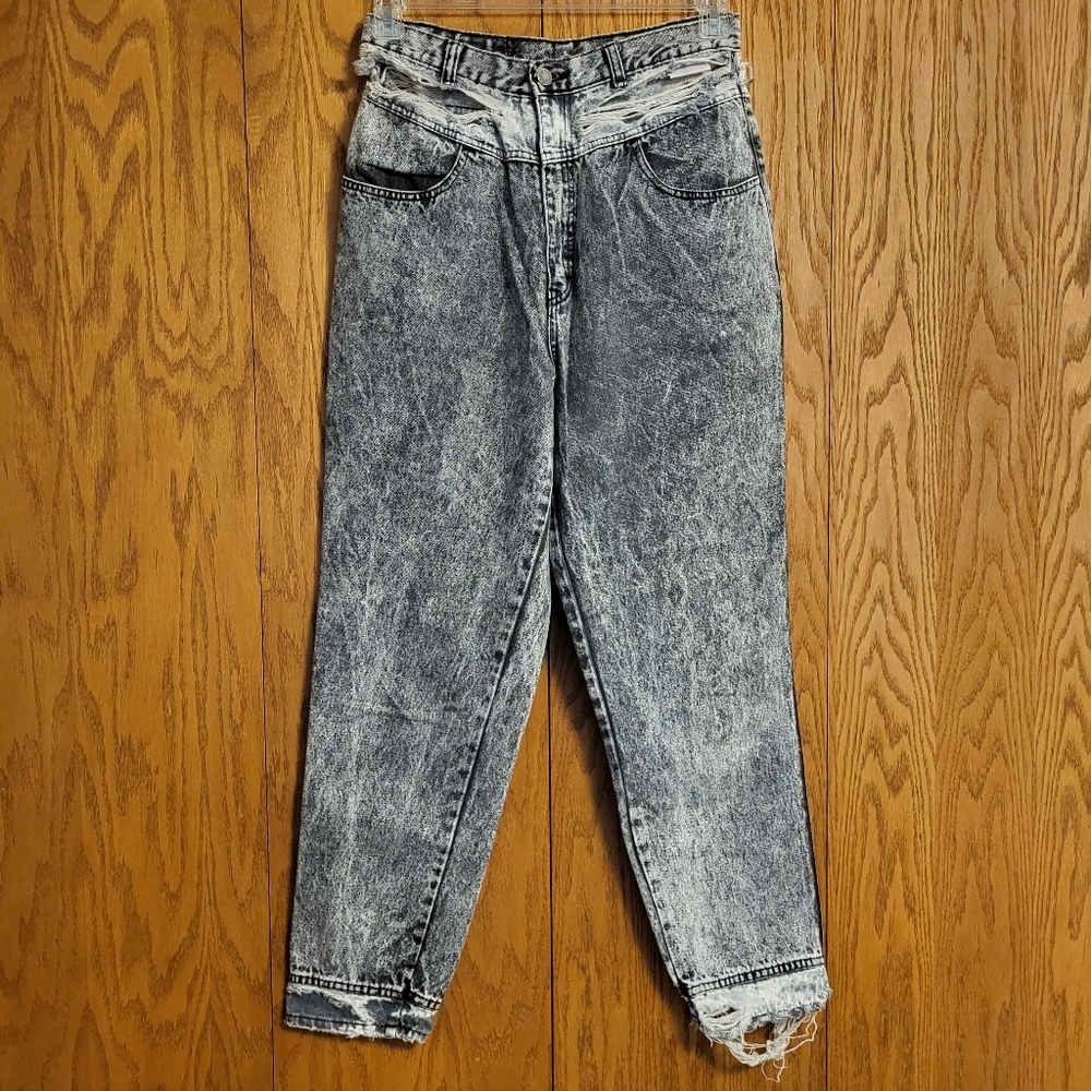 Rose Black Acid Wash Distressed Jeans